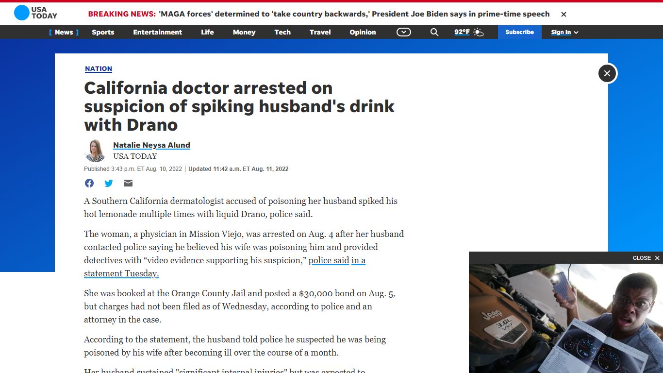 California doctor arrested on suspicion of giving husband Drano